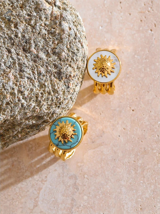 Blue turquoise shell adjustable open ring - product image