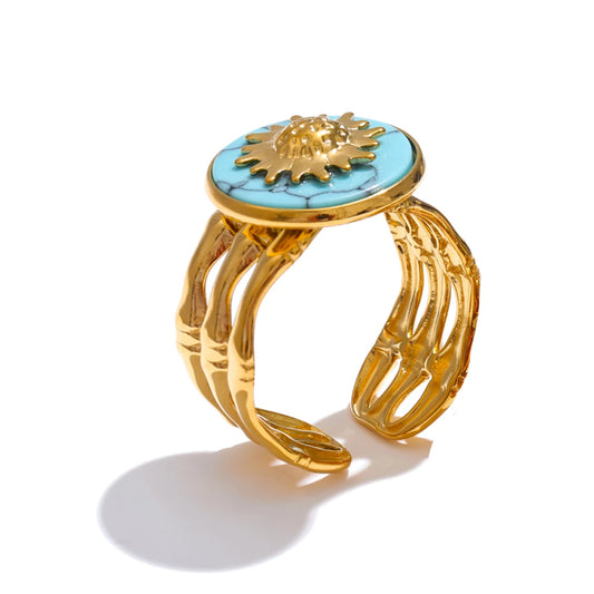 Blue turquoise shell adjustable open ring - product image