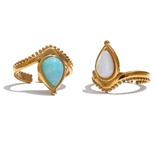 Blue white natural stone adjustable contemporary ring - product image