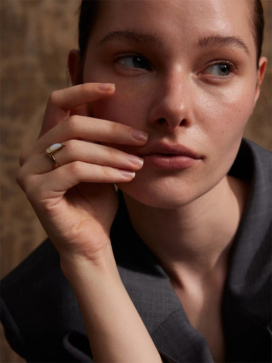 Blue white natural stone adjustable contemporary ring - product image
