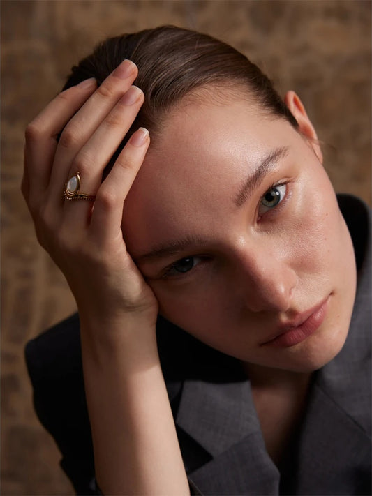Blue white natural stone adjustable contemporary ring - product image