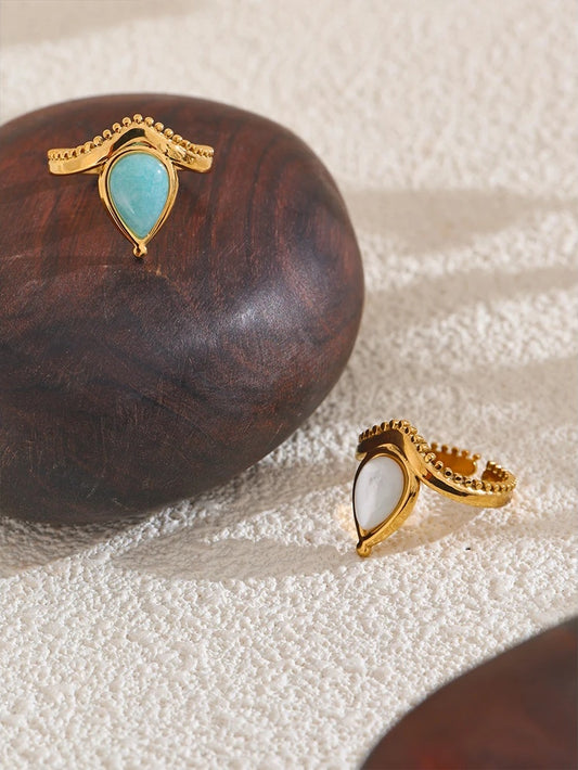 Blue white natural stone adjustable contemporary ring - product image