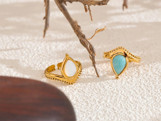 Blue white natural stone adjustable contemporary ring - product image