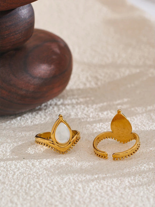 Blue white natural stone adjustable contemporary ring - product image