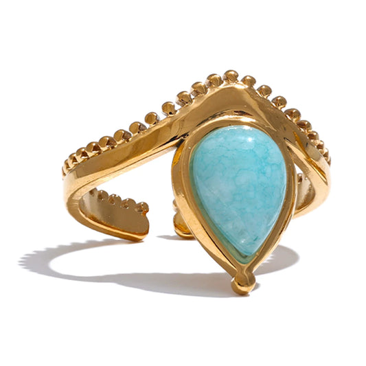 Blue white natural stone adjustable contemporary ring - product image