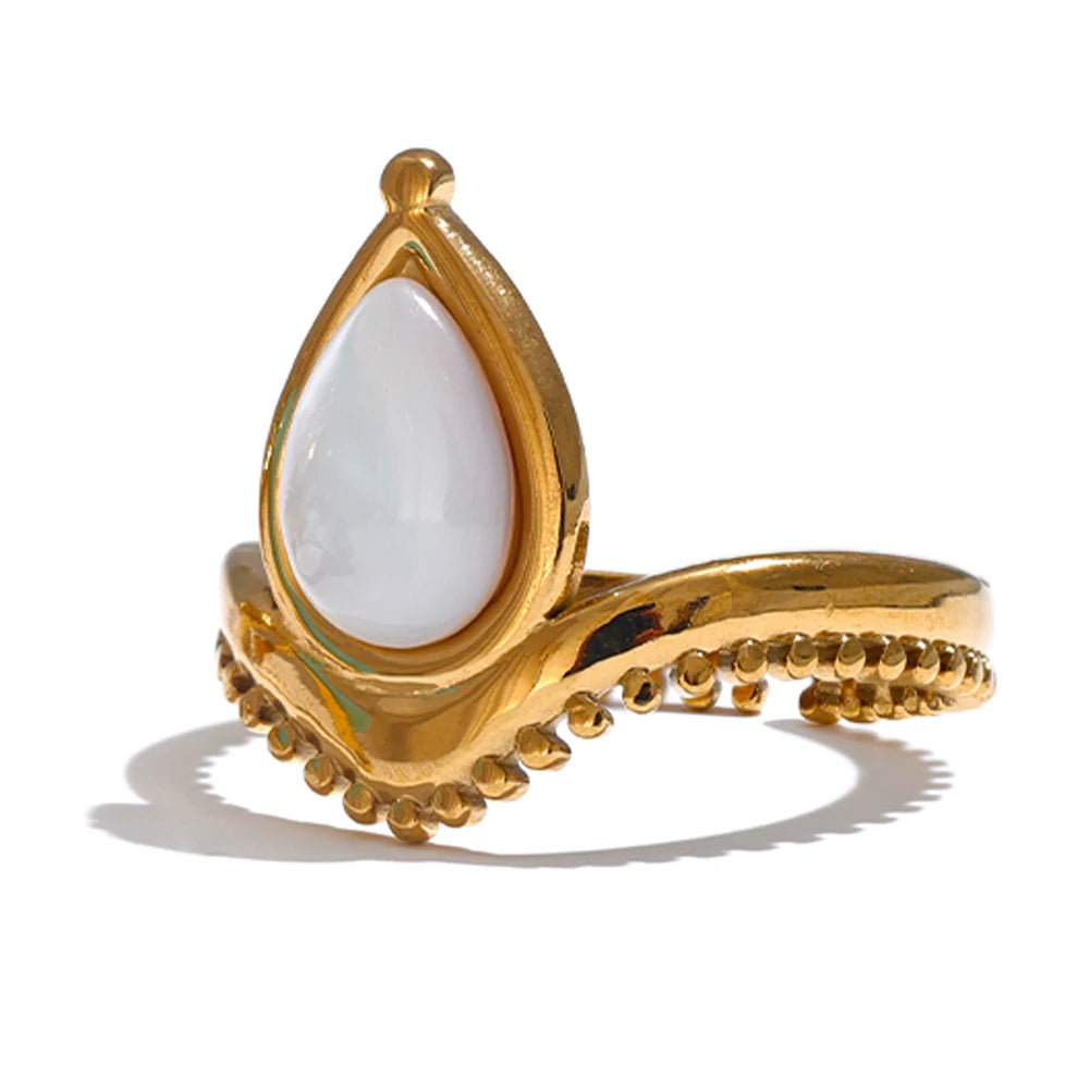 Blue white natural stone adjustable contemporary ring - product image