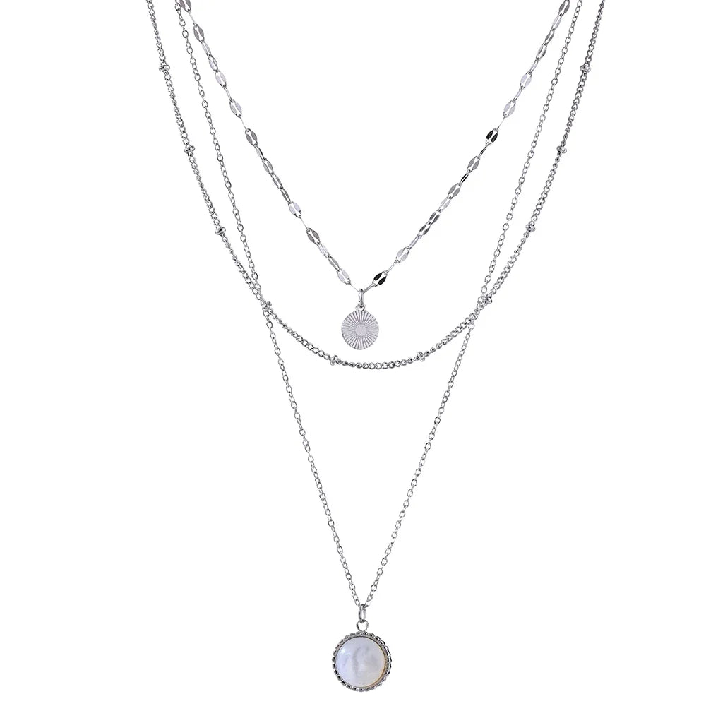 Bohemian round pendant necklace stainless steel - product image