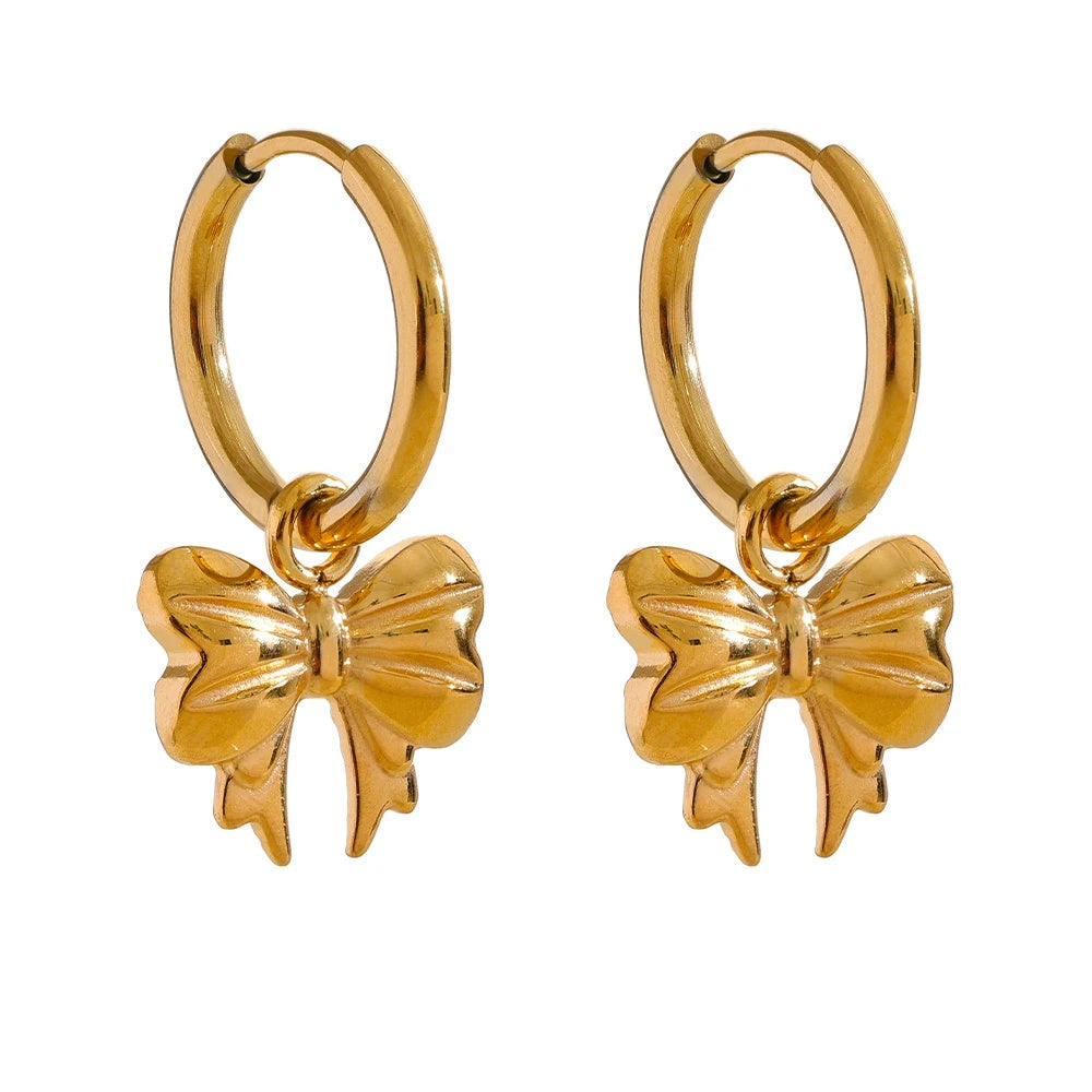 Bow tie drop hoop earrings waterproof - product image