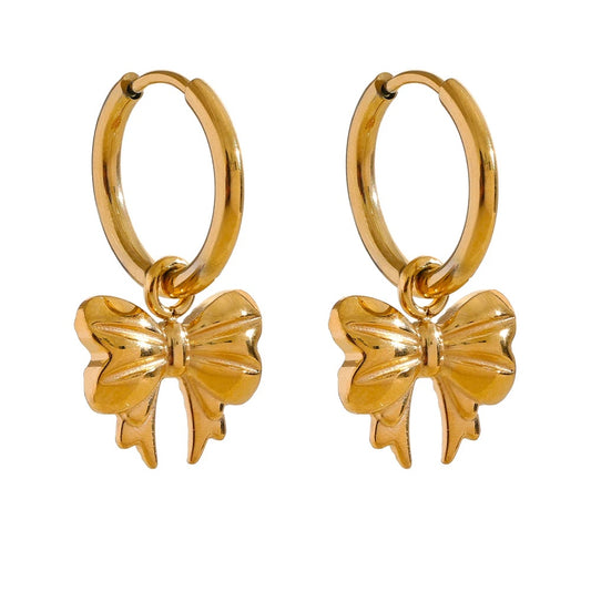 Bow tie drop hoop earrings waterproof - product image