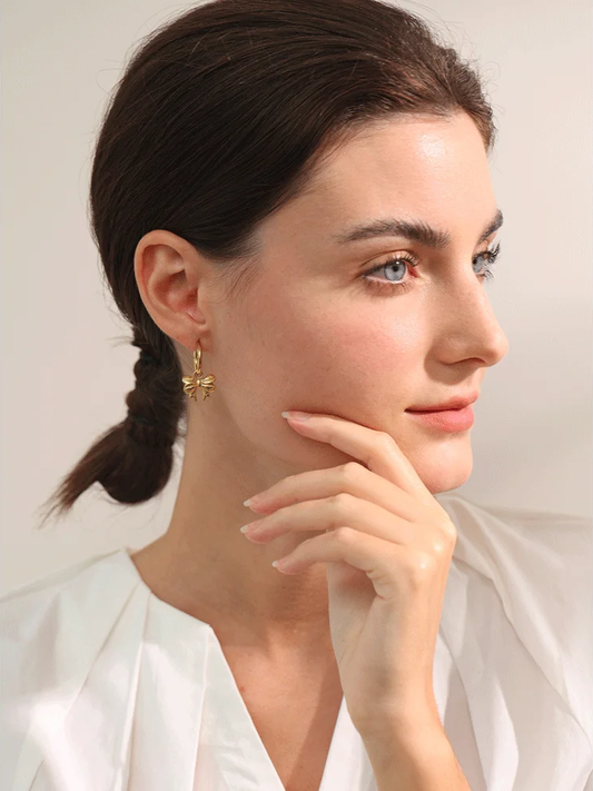 Bow tie drop hoop earrings waterproof - product image