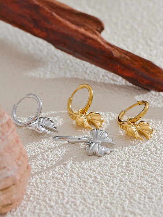Bow tie drop hoop earrings waterproof - product image