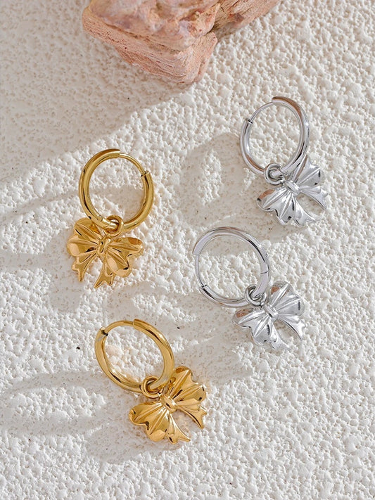 Bow tie drop hoop earrings waterproof - product image