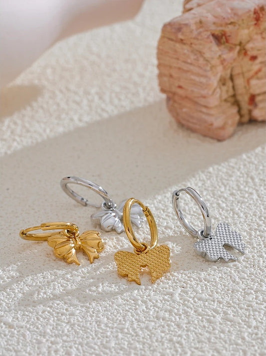 Bow tie drop hoop earrings waterproof - product image