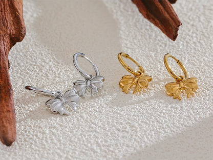 Bow tie drop hoop earrings waterproof - product image