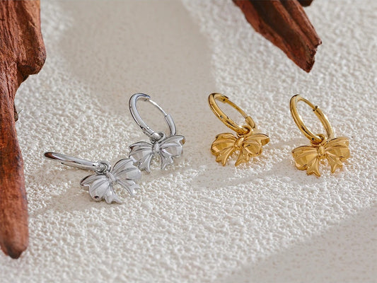 Bow tie drop hoop earrings waterproof - product image