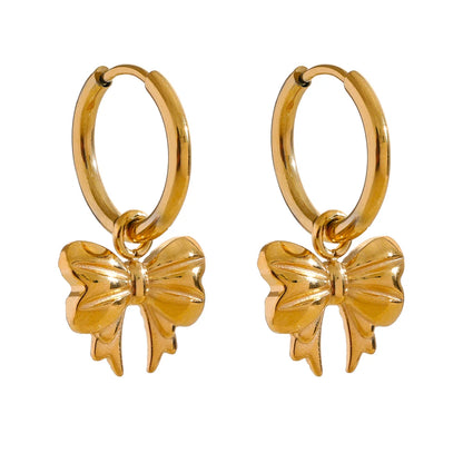 Bow tie drop hoop earrings waterproof - product image