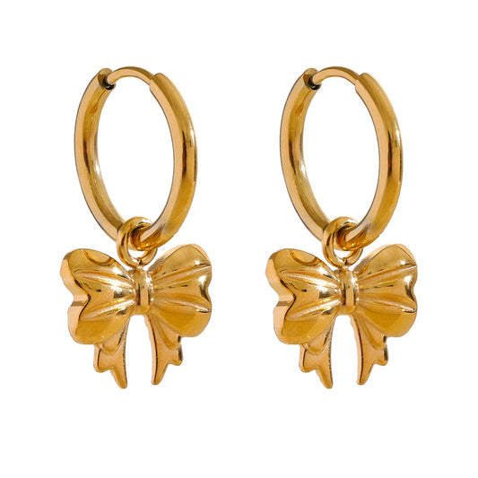 Bow tie drop hoop earrings waterproof - product image