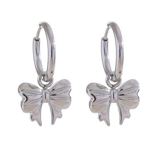 Bow tie drop hoop earrings waterproof - product image