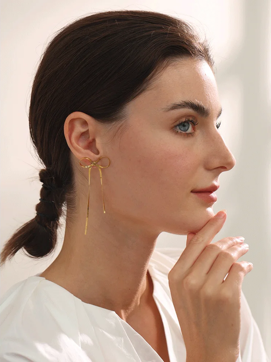 Bowknot chain long tassel drop earrings - product image