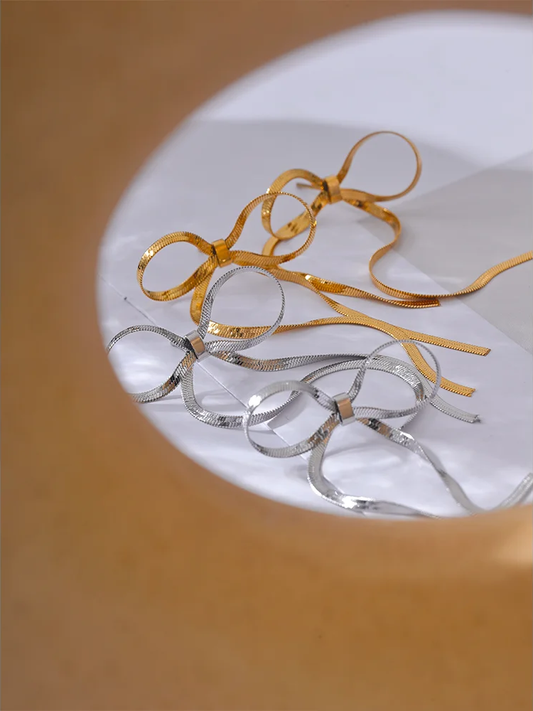 Bowknot chain long tassel drop earrings - product image