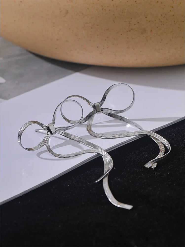 Bowknot chain long tassel drop earrings - product image