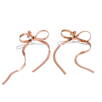 Bowknot chain long tassel drop earrings - product image