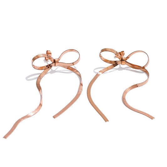 Bowknot chain long tassel drop earrings - product image