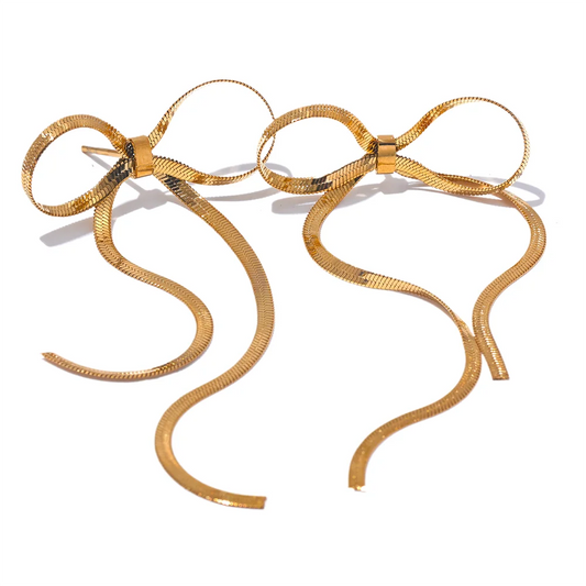 Bowknot chain long tassel drop earrings - product image