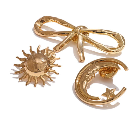 Bowknot sun moon stainless steel brooch pin - product image