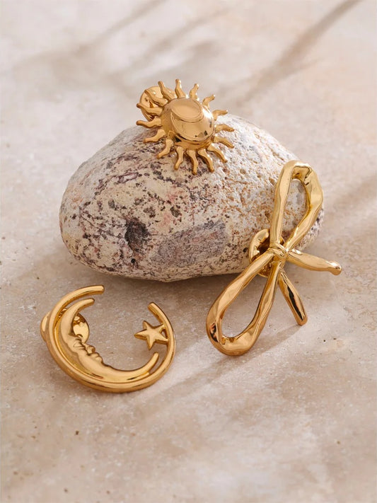 Bowknot sun moon stainless steel brooch pin - product image
