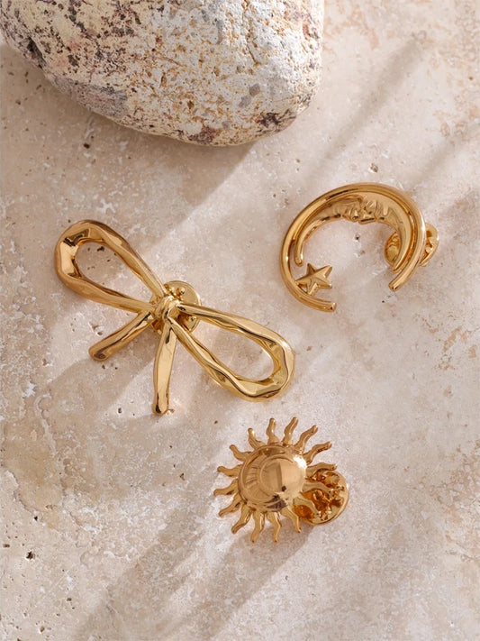 Bowknot sun moon stainless steel brooch pin - product image