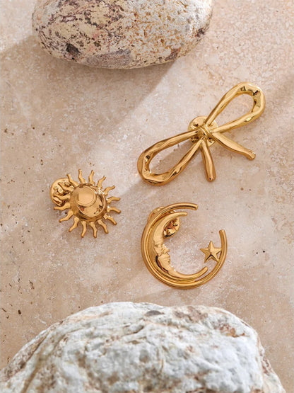 Bowknot sun moon stainless steel brooch pin - product image