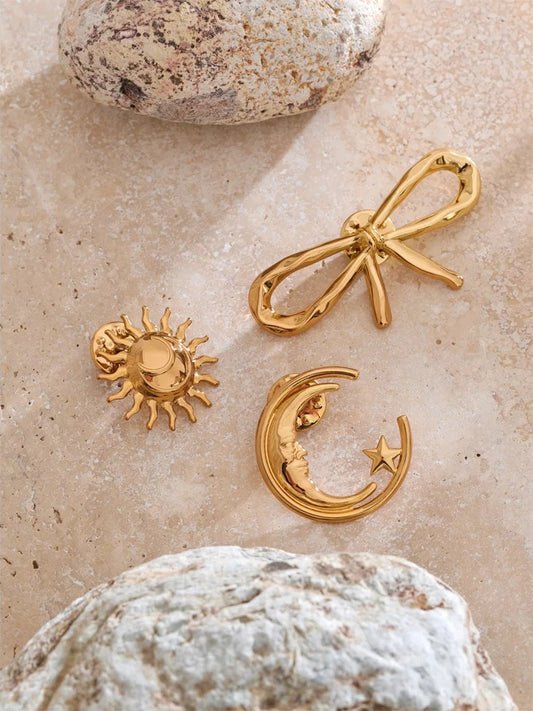 Bowknot sun moon stainless steel brooch pin - product image