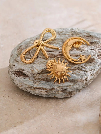 Bowknot sun moon stainless steel brooch pin - product image