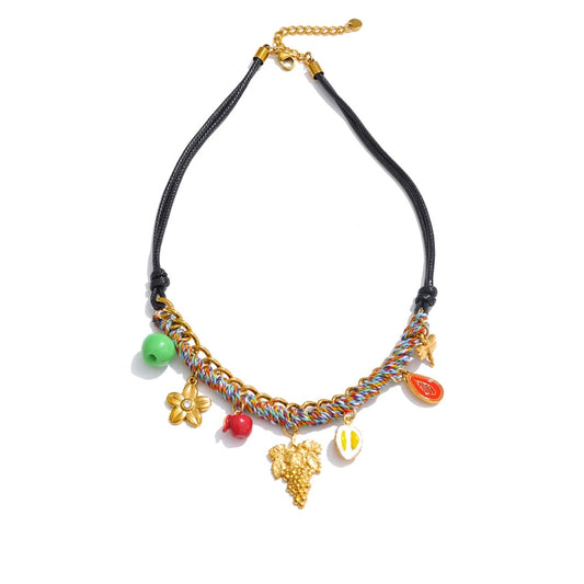 Braided flower fruit rope pendant necklace - product image
