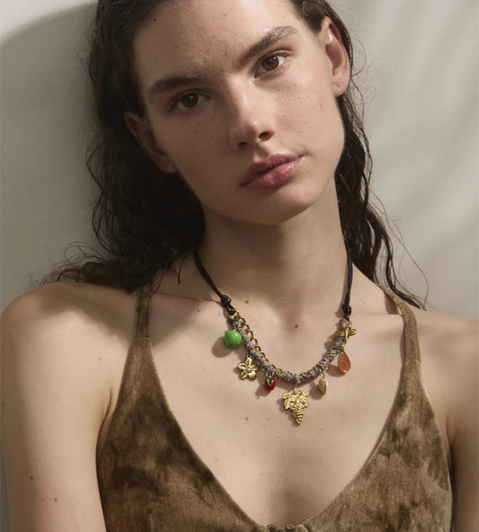 Braided flower fruit rope pendant necklace - product image