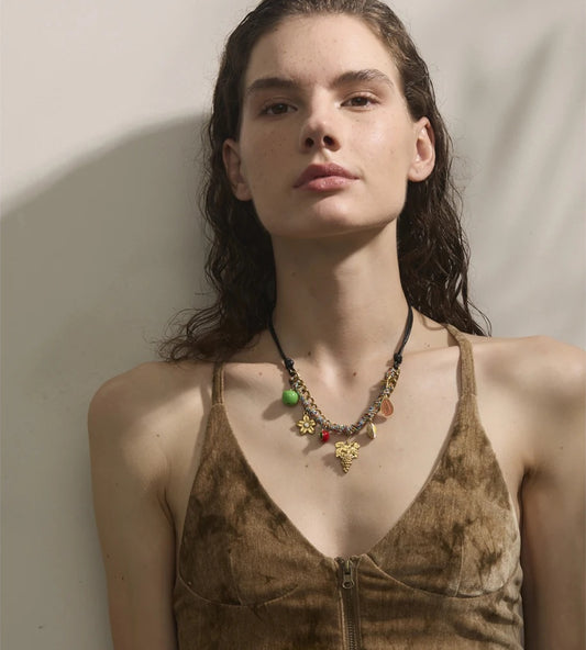 Braided flower fruit rope pendant necklace - product image