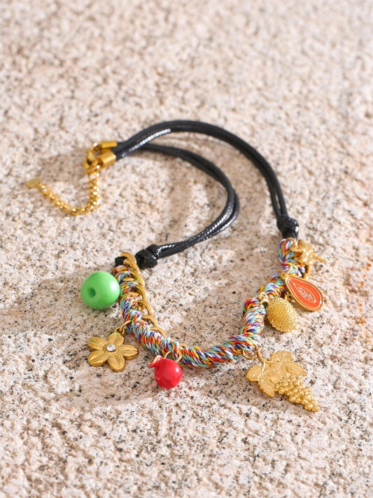 Braided flower fruit rope pendant necklace - product image