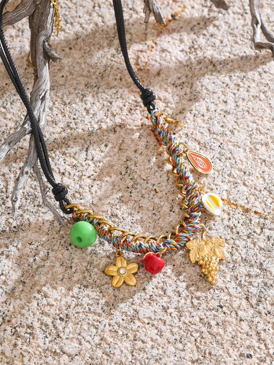 Braided flower fruit rope pendant necklace - product image