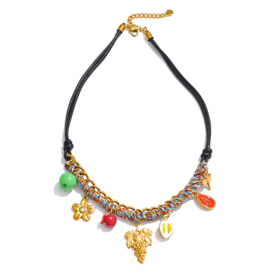 Braided flower fruit rope pendant necklace - product image