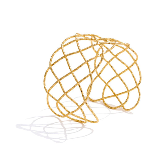 Braided hollow large wide cuff bracelet - product image