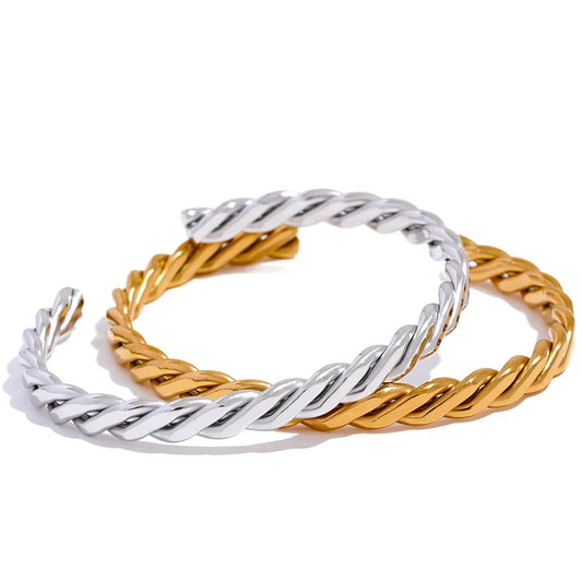Braided polished open cuff men women unisex bracelet - product image