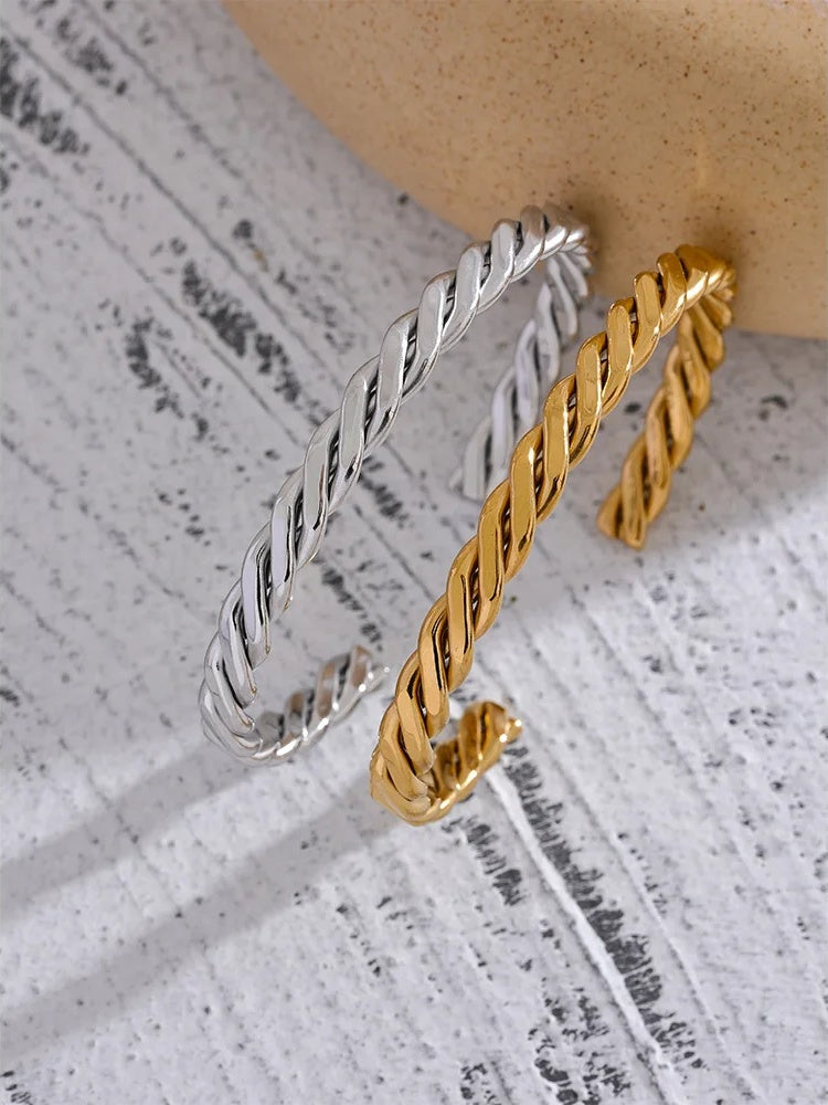 Braided polished open cuff men women unisex bracelet - product image