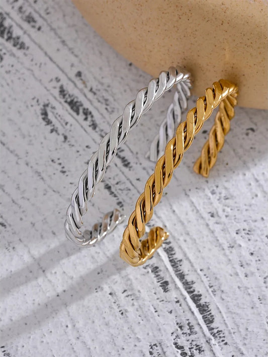 Braided polished open cuff men women unisex bracelet - product image