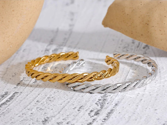 Braided polished open cuff men women unisex bracelet - product image