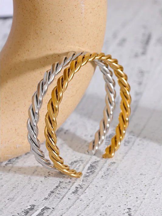 Braided polished open cuff men women unisex bracelet - product image