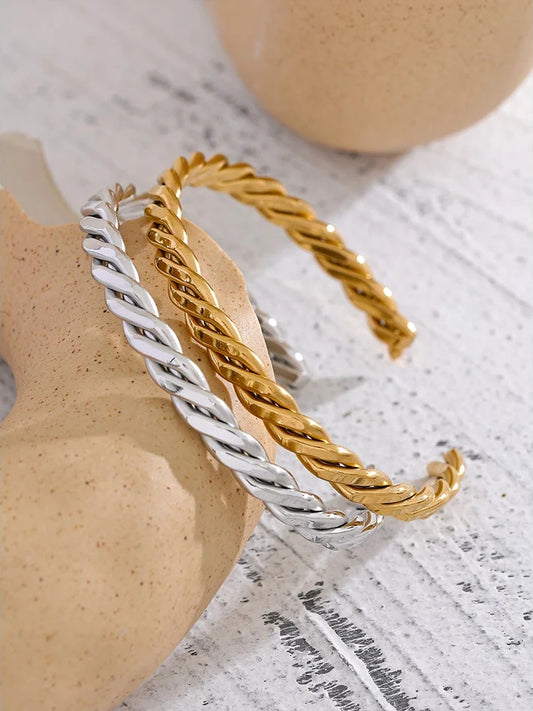 Braided polished open cuff men women unisex bracelet - product image