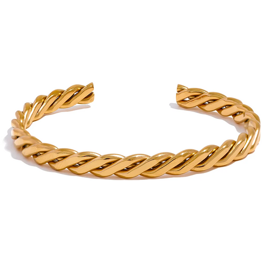 Braided polished open cuff men women unisex bracelet - product image