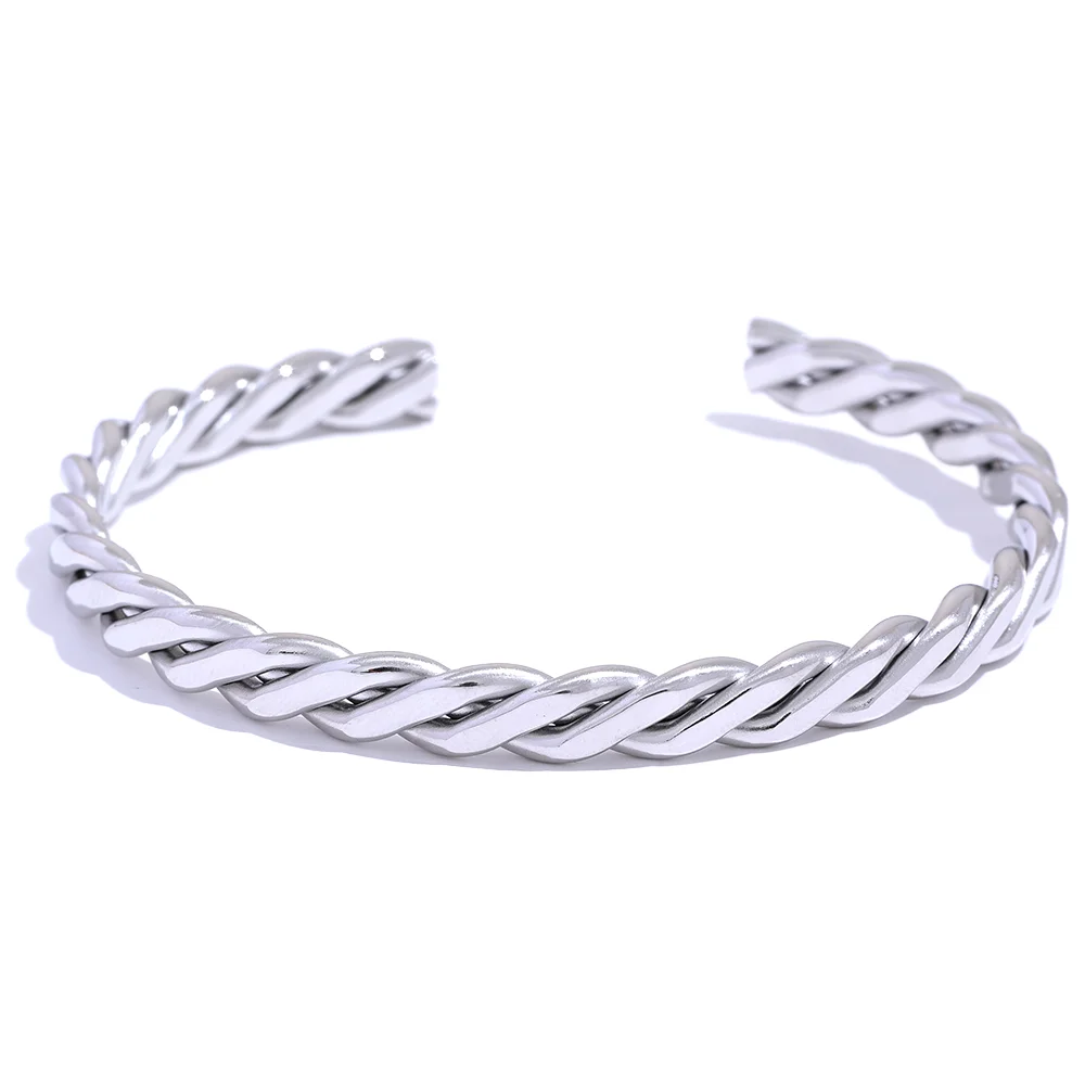 Braided polished open cuff men women unisex bracelet - product image
