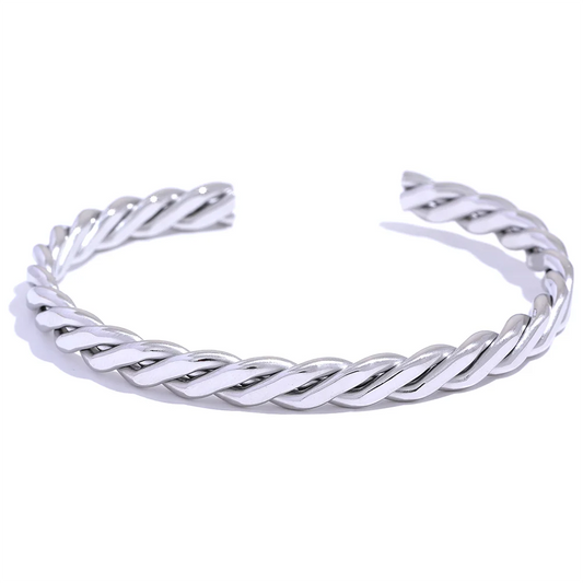 Braided polished open cuff men women unisex bracelet - product image